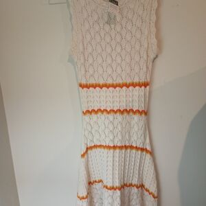 Ronny Kobo Collection Ivory Knit Dress with Tangerine Highlights